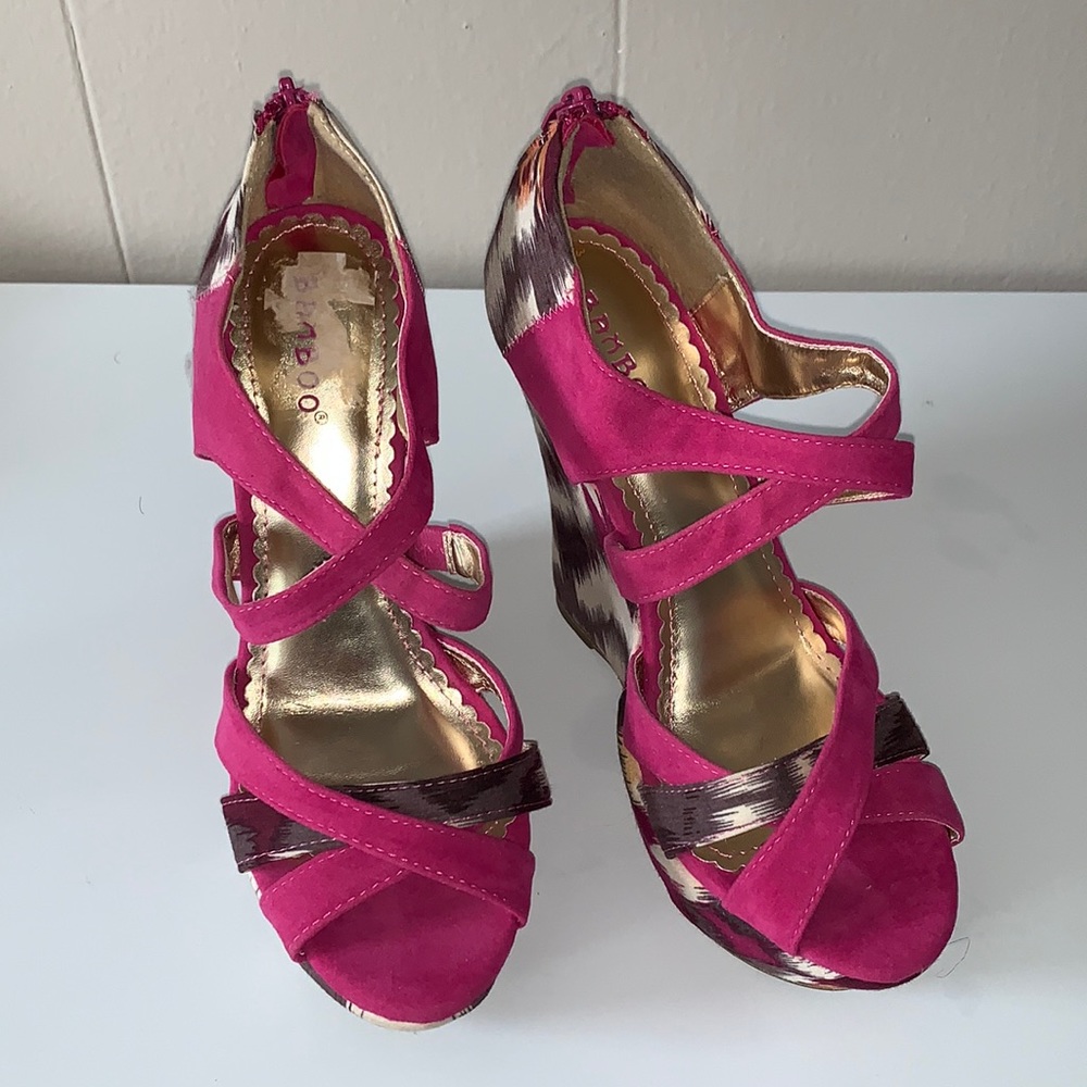 Bamboo Platform Wedge Platform Sandals Strap Heels